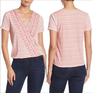 Lucky Brand Deco Geo Surplice Short Sleeve Shirt S